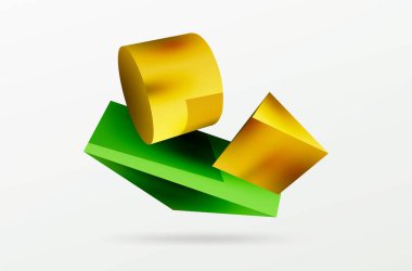 Vektör 3d soyut arkaplan. Şekiller 3 boyutlu üçgen ve silindir. Duvar kağıdı, afiş, arkaplan veya iniş için moda tekno iş şablonu