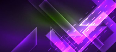 Arkaplanda parlak çizgiler ve geometrik şekiller var. Yapay zeka teknolojisi, engelleme zinciri, dijital, iletişim, 5G, bilim konsepti için karanlık duvar kağıdındaki ışıklar