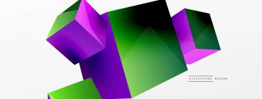 3d vektör soyut arkaplan. Uçan küp kompozisyonu. Duvar kağıdı, afiş, arkaplan veya iniş için moda tekno iş şablonu