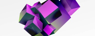 3d vektör soyut arkaplan. Uçan küp kompozisyonu. Duvar kağıdı, afiş, arkaplan veya iniş için moda tekno iş şablonu