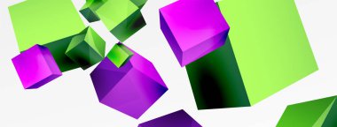 3d vektör soyut arkaplan. Uçan küp kompozisyonu. Duvar kağıdı, afiş, arkaplan veya iniş için moda tekno iş şablonu