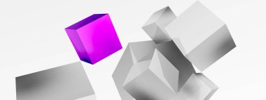 3d vektör soyut arkaplan. Uçan küp kompozisyonu. Duvar kağıdı, afiş, arkaplan veya iniş için moda tekno iş şablonu