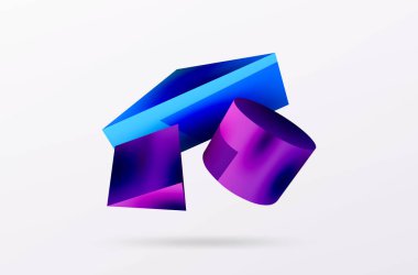 Vektör 3d soyut arkaplan. Şekiller 3 boyutlu üçgen ve silindir. Duvar kağıdı, afiş, arkaplan veya iniş için moda tekno iş şablonu