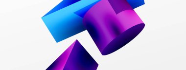 Vektör 3d soyut arkaplan. Şekiller 3 boyutlu üçgen ve silindir. Duvar kağıdı, afiş, arkaplan veya iniş için moda tekno iş şablonu