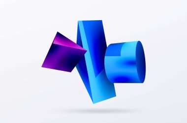 Vektör 3d soyut arkaplan. Şekiller 3 boyutlu üçgen ve silindir. Duvar kağıdı, afiş, arkaplan veya iniş için moda tekno iş şablonu