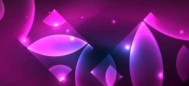 Parlak ışık efektli soyut bir arkaplan. Yuvarlak şekiller, üçgenler ve daireler. Yapay Zeka teknolojisi, engelleme zinciri, iletişim, 5G, bilim, iş ve teknoloji konsepti için duvar kağıdı