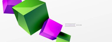 3d vektör soyut arkaplan. Uçan küp kompozisyonu. Duvar kağıdı, afiş, arkaplan veya iniş için moda tekno iş şablonu