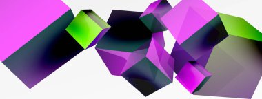 3d vektör soyut arkaplan. Uçan küp kompozisyonu. Duvar kağıdı, afiş, arkaplan veya iniş için moda tekno iş şablonu