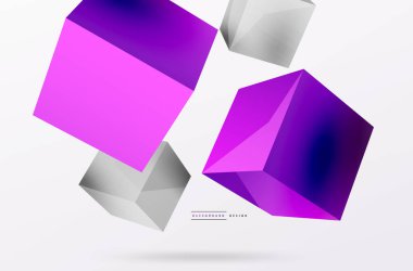 3d vektör soyut arkaplan. Uçan küp kompozisyonu. Duvar kağıdı, afiş, arkaplan veya iniş için moda tekno iş şablonu