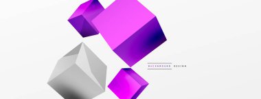 3d vektör soyut arkaplan. Uçan küp kompozisyonu. Duvar kağıdı, afiş, arkaplan veya iniş için moda tekno iş şablonu