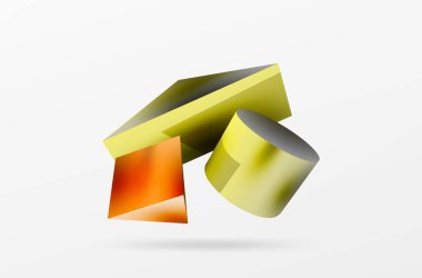 Vektör 3d soyut arkaplan. Şekiller 3 boyutlu üçgen ve silindir. Duvar kağıdı, afiş, arkaplan veya iniş için moda tekno iş şablonu