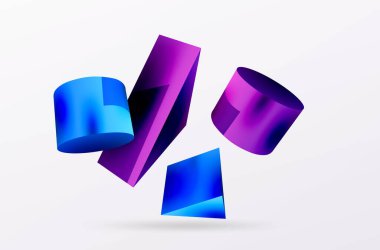 Vektör 3d soyut arkaplan. Şekiller 3 boyutlu üçgen ve silindir. Duvar kağıdı, afiş, arkaplan veya iniş için moda tekno iş şablonu