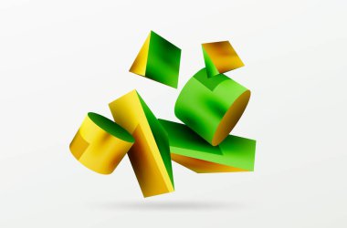 Vektör 3d soyut arkaplan. Şekiller 3 boyutlu üçgen ve silindir. Duvar kağıdı, afiş, arkaplan veya iniş için moda tekno iş şablonu