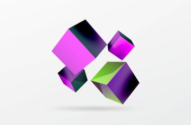 3d vektör soyut arkaplan. Uçan küp kompozisyonu. Duvar kağıdı, afiş, arkaplan veya iniş için moda tekno iş şablonu