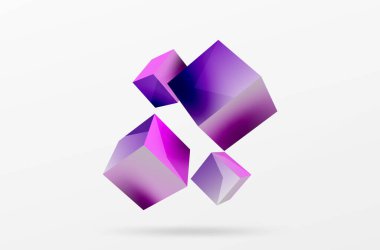 3d vektör soyut arkaplan. Uçan küp kompozisyonu. Duvar kağıdı, afiş, arkaplan veya iniş için moda tekno iş şablonu