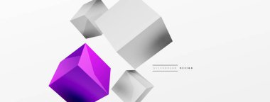 3d vektör soyut arkaplan. Uçan küp kompozisyonu. Duvar kağıdı, afiş, arkaplan veya iniş için moda tekno iş şablonu