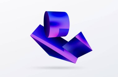 Vektör 3d soyut arkaplan. Şekiller 3 boyutlu üçgen ve silindir. Duvar kağıdı, afiş, arkaplan veya iniş için moda tekno iş şablonu