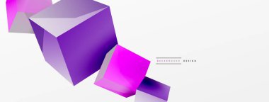 3d vektör soyut arkaplan. Uçan küp kompozisyonu. Duvar kağıdı, afiş, arkaplan veya iniş için moda tekno iş şablonu