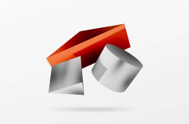 Vektör 3d soyut arkaplan. Şekiller 3 boyutlu üçgen ve silindir. Duvar kağıdı, afiş, arkaplan veya iniş için moda tekno iş şablonu