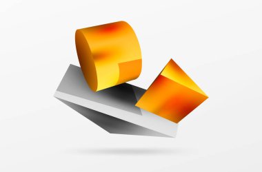 Vektör 3d soyut arkaplan. Şekiller 3 boyutlu üçgen ve silindir. Duvar kağıdı, afiş, arkaplan veya iniş için moda tekno iş şablonu