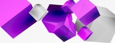 3d vektör soyut arkaplan. Uçan küp kompozisyonu. Duvar kağıdı, afiş, arkaplan veya iniş için moda tekno iş şablonu