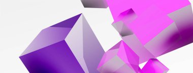 3d vektör soyut arkaplan. Uçan küp kompozisyonu. Duvar kağıdı, afiş, arkaplan veya iniş için moda tekno iş şablonu