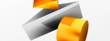 Vektör 3d soyut arkaplan. Şekiller 3 boyutlu üçgen ve silindir. Duvar kağıdı, afiş, arkaplan veya iniş için moda tekno iş şablonu