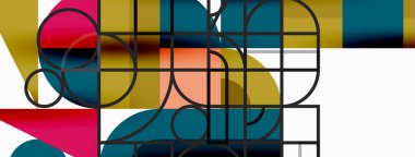 Minimum geometrik soyut arkaplan. Çember kare ve üçgen tasarım. Duvar kağıdı, afiş, arkaplan veya iniş için moda tekno iş şablonu