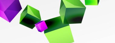 3d vektör soyut arkaplan. Uçan küp kompozisyonu. Duvar kağıdı, afiş, arkaplan veya iniş için moda tekno iş şablonu