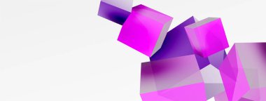 3d vektör soyut arkaplan. Uçan küp kompozisyonu. Duvar kağıdı, afiş, arkaplan veya iniş için moda tekno iş şablonu