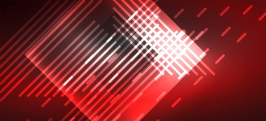 Arkaplanda parlak çizgiler ve geometrik şekiller var. Yapay zeka teknolojisi, engelleme zinciri, dijital, iletişim, 5G, bilim konsepti için karanlık duvar kağıdındaki ışıklar