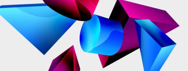 3d vektör minimalist geometrik soyut arkaplan. Üçgen, silindir, piramit temel şekil bileşimi. Duvar kağıdı, afiş, arkaplan veya iniş için moda tekno iş şablonu