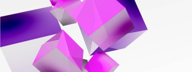 3d vektör soyut arkaplan. Uçan küp kompozisyonu. Duvar kağıdı, afiş, arkaplan veya iniş için moda tekno iş şablonu