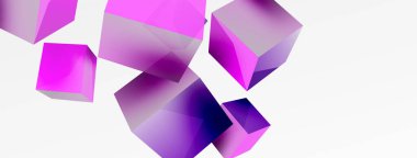 3d vektör soyut arkaplan. Uçan küp kompozisyonu. Duvar kağıdı, afiş, arkaplan veya iniş için moda tekno iş şablonu