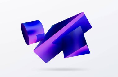 Vektör 3d soyut arkaplan. Şekiller 3 boyutlu üçgen ve silindir. Duvar kağıdı, afiş, arkaplan veya iniş için moda tekno iş şablonu