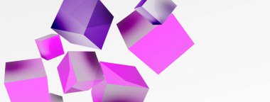 3d vektör soyut arkaplan. Uçan küp kompozisyonu. Duvar kağıdı, afiş, arkaplan veya iniş için moda tekno iş şablonu