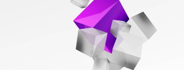 3d vektör soyut arkaplan. Uçan küp kompozisyonu. Duvar kağıdı, afiş, arkaplan veya iniş için moda tekno iş şablonu