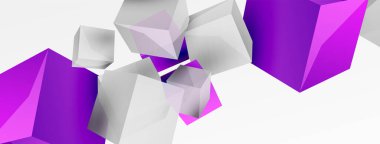 3d vektör soyut arkaplan. Uçan küp kompozisyonu. Duvar kağıdı, afiş, arkaplan veya iniş için moda tekno iş şablonu