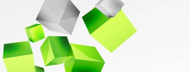3d vector abstract background. Flying cubes composition. Trendy techno business template for wallpaper, banner, background or landing