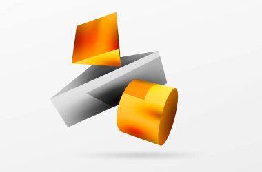 Vektör 3d soyut arkaplan. Şekiller 3 boyutlu üçgen ve silindir. Duvar kağıdı, afiş, arkaplan veya iniş için moda tekno iş şablonu