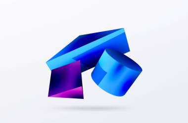 Vektör 3d soyut arkaplan. Şekiller 3 boyutlu üçgen ve silindir. Duvar kağıdı, afiş, arkaplan veya iniş için moda tekno iş şablonu