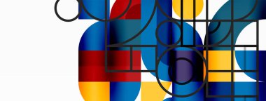 Minimum geometrik soyut arkaplan. Çember kare ve üçgen tasarım. Duvar kağıdı, afiş, arkaplan veya iniş için moda tekno iş şablonu