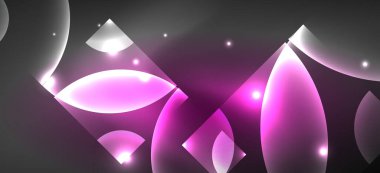 Parlak ışık efektli soyut bir arkaplan. Yuvarlak şekiller, üçgenler ve daireler. Yapay Zeka teknolojisi, engelleme zinciri, iletişim, 5G, bilim, iş ve teknoloji konsepti için duvar kağıdı