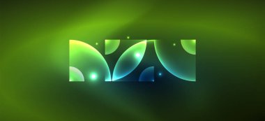 Parlak ışık efektli soyut bir arkaplan. Yuvarlak şekiller, üçgenler ve daireler. Yapay Zeka teknolojisi, engelleme zinciri, iletişim, 5G, bilim, iş ve teknoloji konsepti için duvar kağıdı