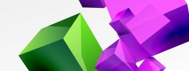 3d vektör soyut arkaplan. Uçan küp kompozisyonu. Duvar kağıdı, afiş, arkaplan veya iniş için moda tekno iş şablonu