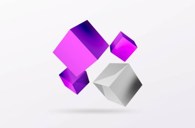 3d vektör soyut arkaplan. Uçan küp kompozisyonu. Duvar kağıdı, afiş, arkaplan veya iniş için moda tekno iş şablonu