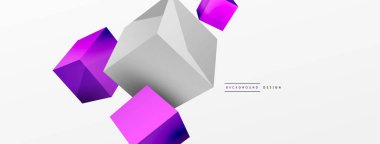 3d vektör soyut arkaplan. Uçan küp kompozisyonu. Duvar kağıdı, afiş, arkaplan veya iniş için moda tekno iş şablonu