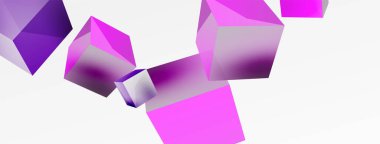 3d vektör soyut arkaplan. Uçan küp kompozisyonu. Duvar kağıdı, afiş, arkaplan veya iniş için moda tekno iş şablonu