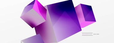 3d vektör soyut arkaplan. Uçan küp kompozisyonu. Duvar kağıdı, afiş, arkaplan veya iniş için moda tekno iş şablonu