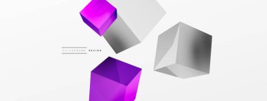 3d vektör soyut arkaplan. Uçan küp kompozisyonu. Duvar kağıdı, afiş, arkaplan veya iniş için moda tekno iş şablonu